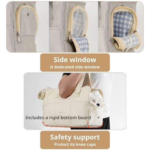 dog carrier bag side window and safety support